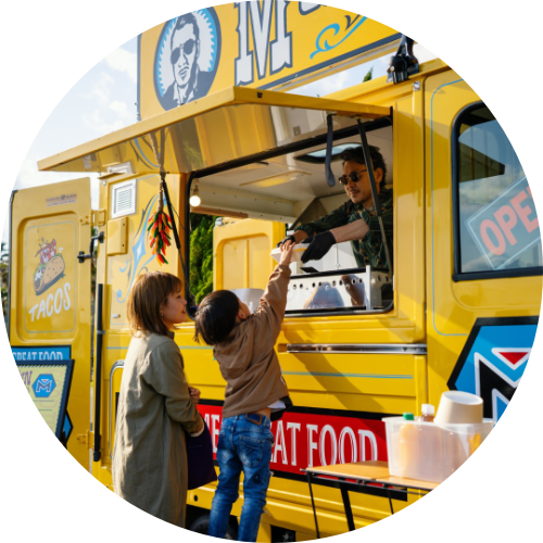 Small business food truck serving customers