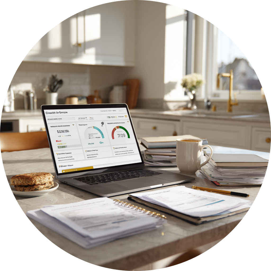 Laptop showing credit score information