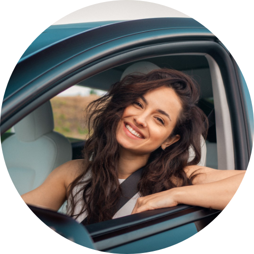 Smiling member in a car